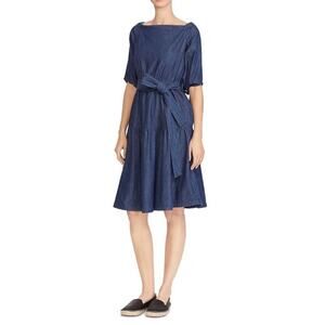 Lauren Ralph Lauren Amanthia Tiered Denim Dress Size‎ 4 Prairie Western Country